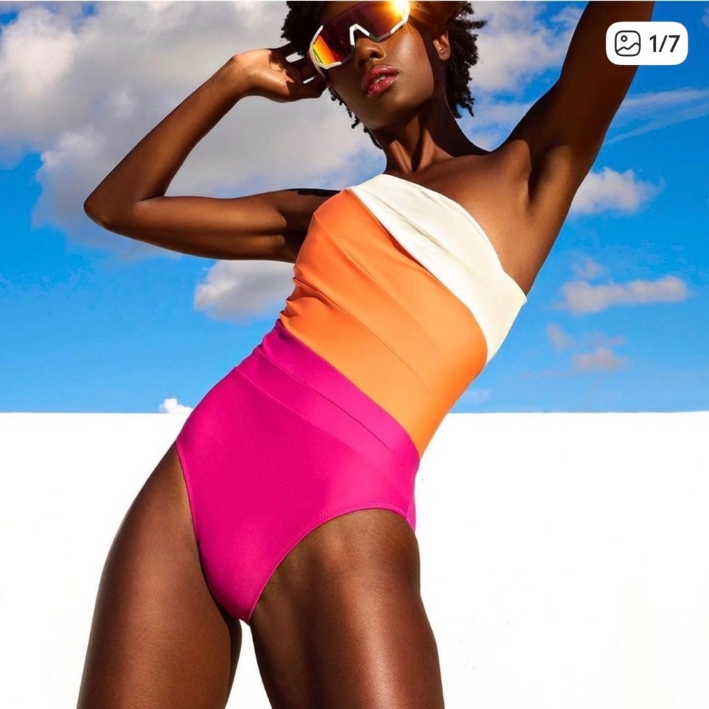 Summersalt The Sidestroke One Piece Swimsuit in White/Orange/Pink